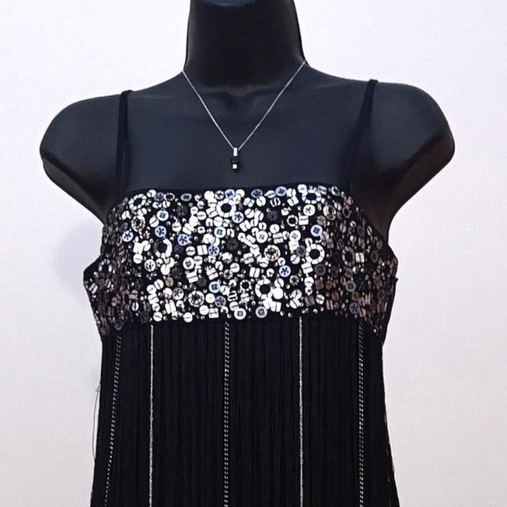 Pinko-Vintage-Inspired Black Fringe Cocktail Dress – 1920s Glamour